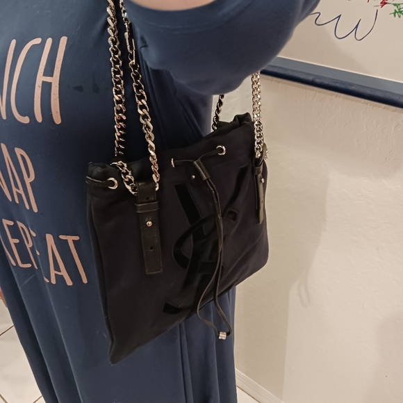 YSL black authentic Paris Black Canvas & Velvet Drawstring. - Picture 9 of 16